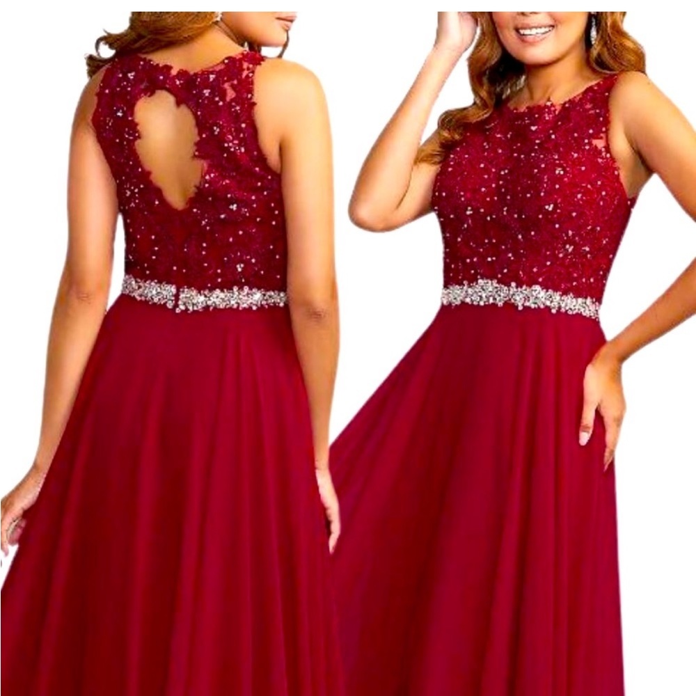 Ruby Red Bridesmaid, Mother of Bride, Military Ball, Modest Formal Evening Dress